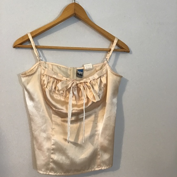 Vintage Tops - Vintage Creamy Satin Ivory Sleeveless Blouse